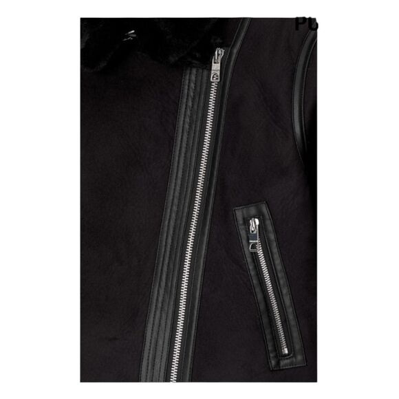 Pull & Bear Double-Faced Vegan Suede Jacket Black Faux Fur Lined Buckle Detail X - Picture 5 of 13